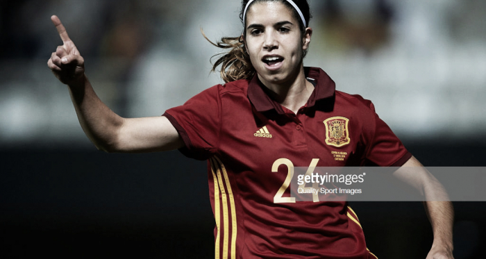 La internacional Alba Redondo celebra el gol que abría el marcador (gettyimages)
