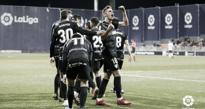 Los jugadores del Málaga CF celebrando el gol ante el Rayo Majadahonda | Foto: LaLiga