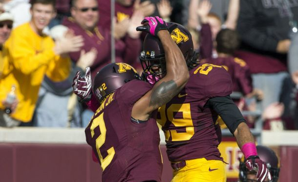 Cedric Thompson (#2) had two interceptions to help Minnesota rally for the victory (Jesse Johnson/USA TODAY Sports)