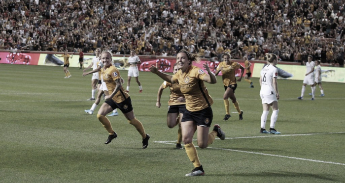 Rachel Corsie celebrates after scoring the late equalizer. | Photo: isiphotos.com via NWSL