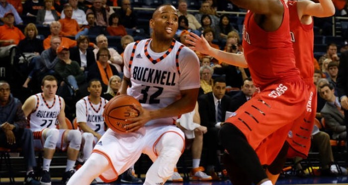 Even with 20 points from Ryan Frazier (seen above) to complement Chris Hass' 19 and Nana Foulland's 15, Bucknell fell for their seventh straight game. Photo courtesy of Joel Turrell and Bucknell Bison.