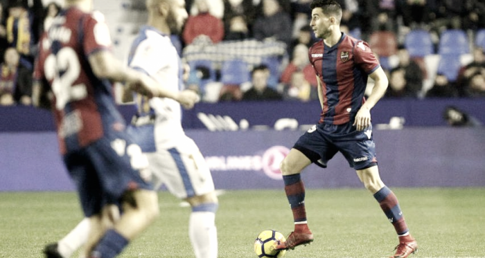 Postigo con el balón en el encuentro de la primera vuelta frente al Leganés/ Foto. Levanteud.com