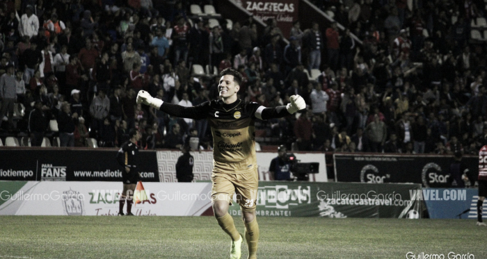El guardameta Gaspar Servio festejando el pase a la final del Ascenso Bancomer MX.