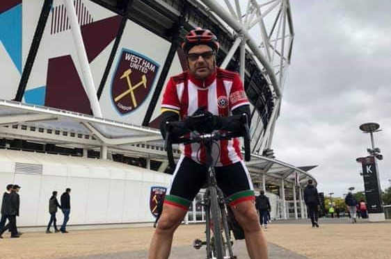 James Kemp at West Ham after a three day ride to get to the London Stadium (Credit: James Kemp)