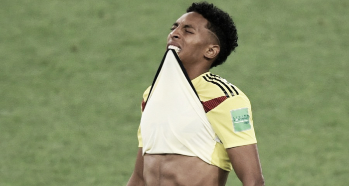 Mojica se lamenta durante un partido con Colombia | Fotografía: FCF.com