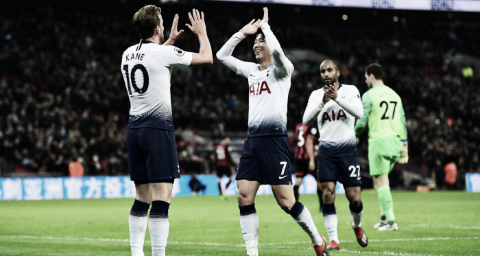 Kane y Son celebran el triunfo. Foto: Premier League.