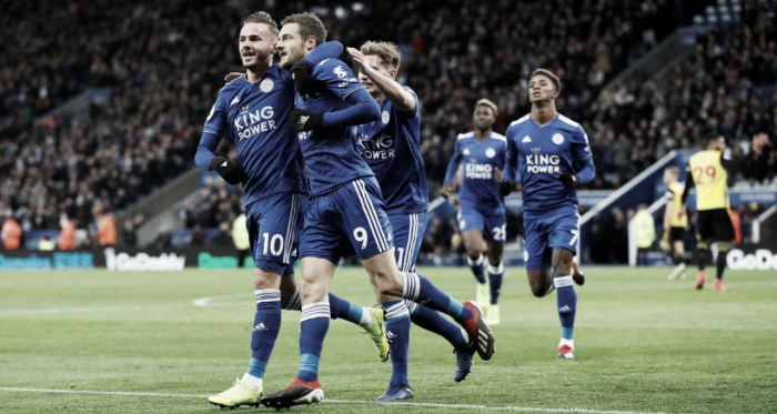 Festejo tras la anotación de Vardy desde los doce pasos. / Foto: Leicester City.