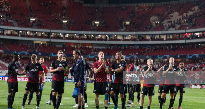 RB Leipzig players saluting their fans following their 2-1 win away at Benfica (GettyImages/TF-Images)