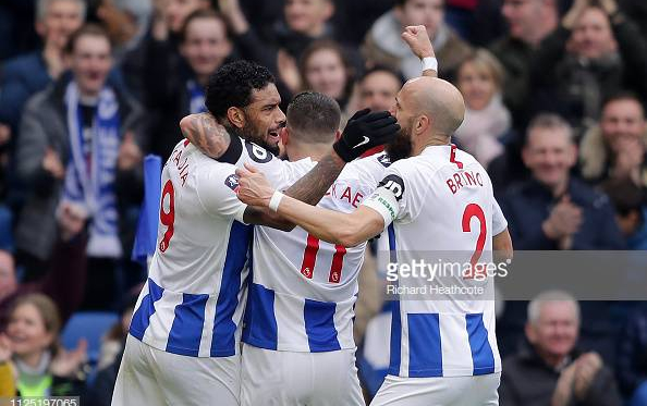 Jurgen Locadia, Anthony Knockaert and Bruno celebrate Locadia's goal in the previous round of the FA Cup. Image courtesy of Richard Heathcote on Getty Images.