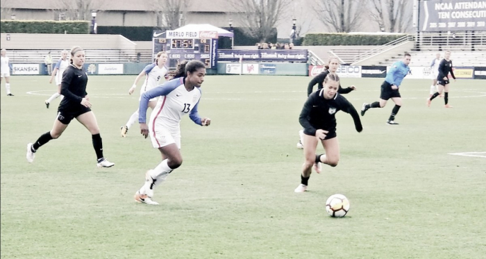 Catarina Macario scored the lone goal of the match for the U-23 USWNT in their win over the Chicago Red Stars. | Photo: @richardfarley