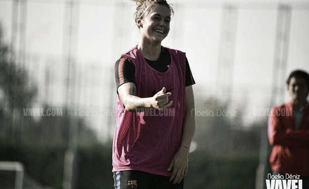 La jugadora azulgrana durante un entrenamiento / Foto: Noelia Déniz (VAVEL.com)