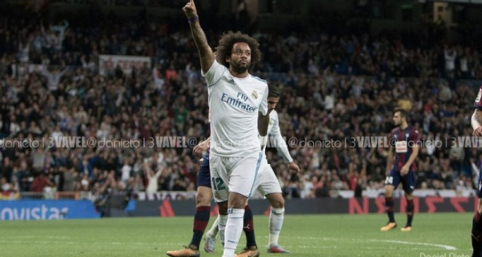 Marcelo celebrando uno de sus tantos ante el Eibar. Foto: Daniel Nieto VAVEL
