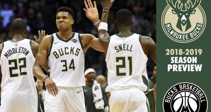 Milwaukee Bucks forward Giannis Antetokounmpo (34) celebrates with forward Khris Middleton (22) and guard Tony Snell (21) after scoring late in the fourth quarter against the Portland Trail Blazers at BMO Harris Bradley Center. |Benny Sieu-USA TODAY Sport