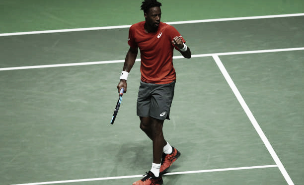 Monfils celebra un punto durante su partido de hoy ante Medvedev en Rotterdam. Foto: gettyimages.es
