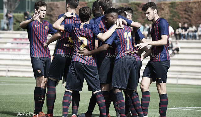 El FCB Juvenil A celebrando su gol ante el Stadium Casablanca. Foto: Noelia Déniz, VAVEL
