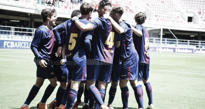 El FCB Juvenil A celebrando un gol. Foto: Noelia Déniz, VAVEL