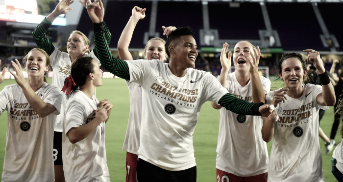 The 2017 NWSL Champions, Portland Thorns, celebrating their win. l Source: Nwslsoccer.com