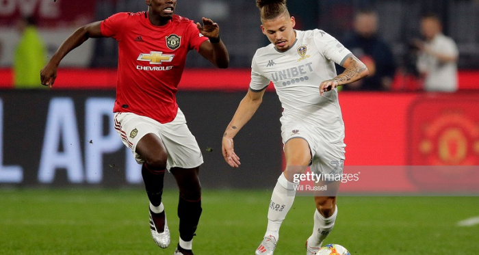  Kalvin Phillips of Leeds United controls the ball during a pre-season friendly match between Manchester United and Leeds United at Optus Stadium on July 17, 2019 in Perth, Australia. (Photo by Will Russell/Getty Images)