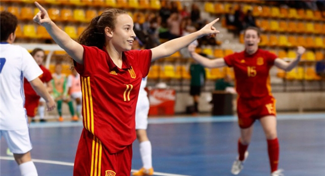 La Selección Sub-18 de fútbol sala celebra un gol. Foto: lnfs.es