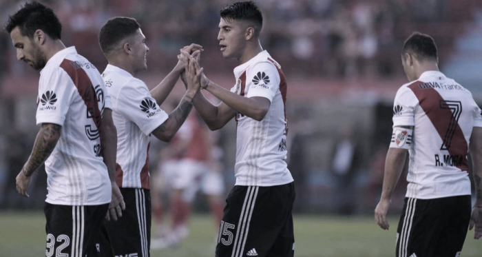  Exequiel Palacios y Juanfer Quintero anotaron en el último cotejo entre ambos equipos (Foto: Clarín - Germán García Adrasti)