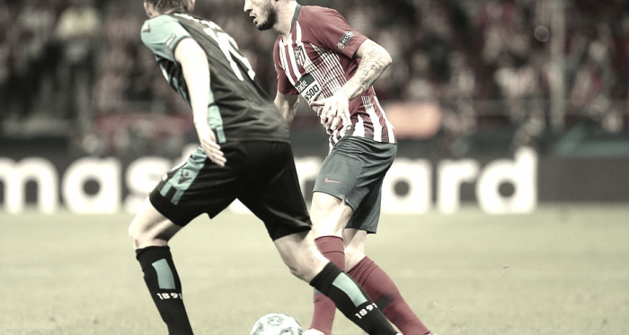 Saúl vs Club Brujas en la ida de la fase de grupos de la Champions League.<div>Imagen del Club Atlético de Madrid.</div>