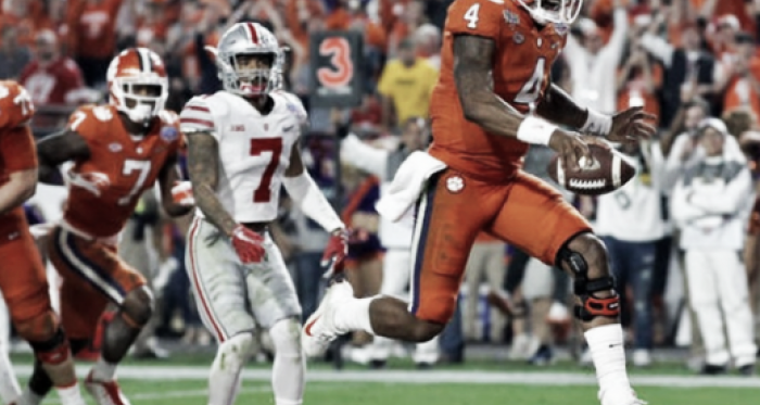 Clemson quarterback Deshaun Watson runs into the end zone during the Tigers' 31-0 rout in the College Football playoff semifinal at the Fiesta Bowl/Photo: Ross D. Franklin/Associated Press