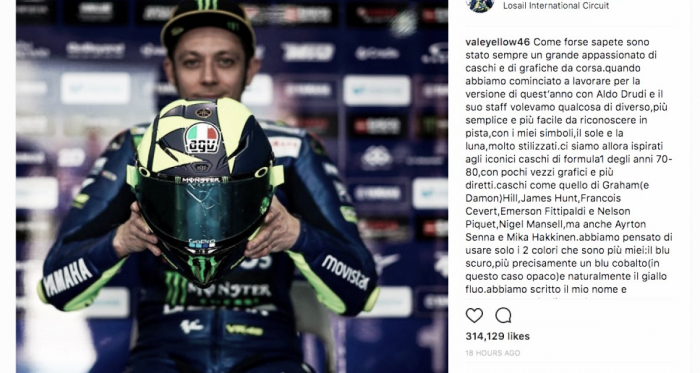 Valentino Rossi inspira novo capacete em pilotos como Senna e Piquet