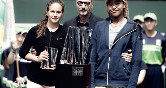 Naomi Osaka and Daria Kasatkina with their respective trophies (Jimmie48 Photography)