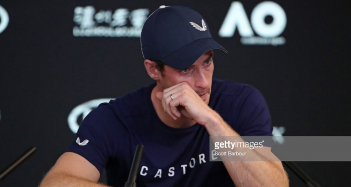 A tearful Andy Murray speaks at his pre-tournament press conference in Melbourne (Scott Barbour/Getty Images)