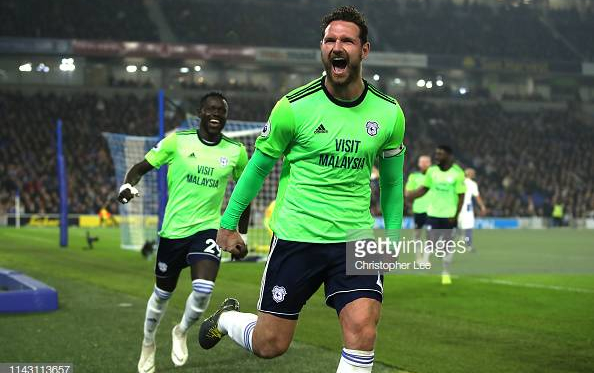 Cardiff's captain Sean Morrison celebrating scoring Cardiff's second goal. Image courtesy of Christopher Lee on Getty Images.