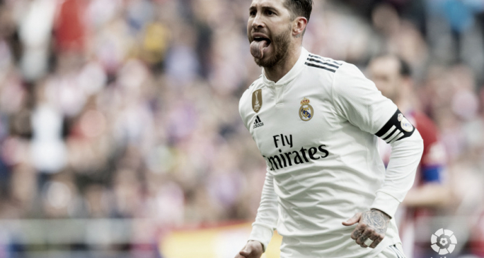 Sergio Ramos celebra el 1-2 en el Wanda. Foto: LaLiga