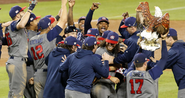 <span style="font-style: normal; text-align: start; font-size: 10.5pt; font-family: Helvetica; color: rgb(83, 83, 83); background-color: rgb(239, 239, 239);">Players from the United States celebrate an 8-0 win against Puerto Rico in the World Baseball Classic championship at Dodger Stadium in Los Angeles on Wednesday, March 22, 2017. (Source: Tribune News Service)</span><span style="caret-color: rgb(0, 0, 0); color: rgb(0, 0, 0); font-family: -webkit-standard; font-size: medium; font-style: normal; text-align: start;"></span>