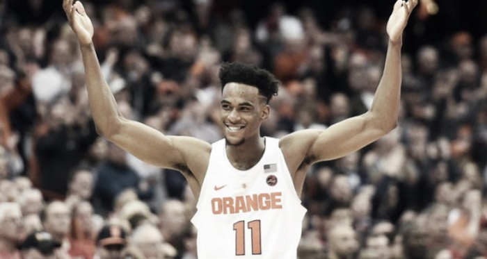 Oshae Brissett celebrates as Syracuse hang on to beat Maryland/Photo: Dennis Nett/Syracuse.com website