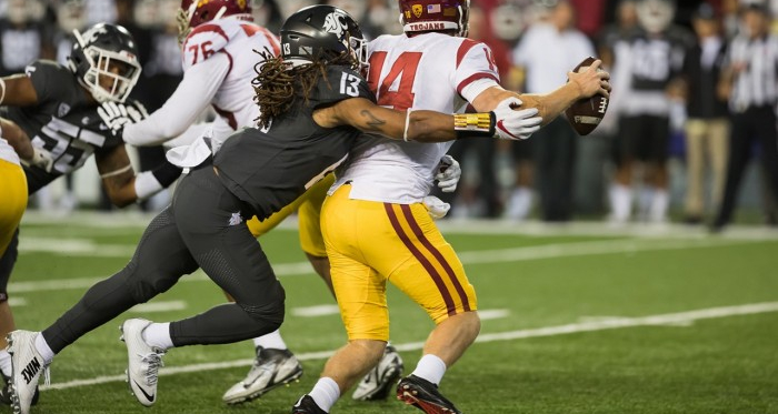 Sam Darnold is sacked as USC fall to Washington State in Pullman (image source: Brandon Farris/Vavel)