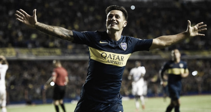 ALEGRÍA. Mauro Zárate celebra su gol ante Deportes Tolima. Foto: Información CABJ.