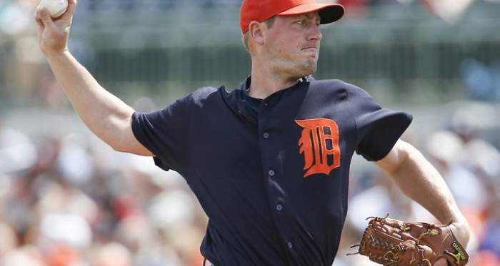 Detroit Tigers starting pitcher Jordan Zimmermann (27) throws a pitch during the first inning of a spring training baseball game against the Houston Astros at Osceola County Stadium. (Reinhold Matay, USA TODAY Sports)