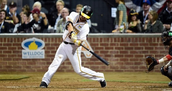 TJ Bennett drove in three runs for the home team in Friday night's ABLCS win. (Alexis Brudnicki / Brisbane Bandits)
