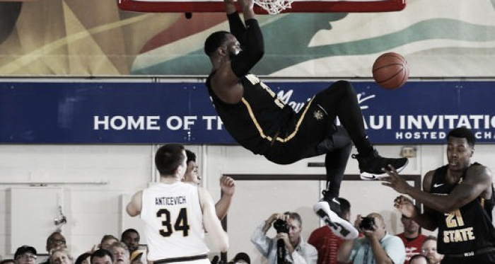 Shaq Morris of Wichita State dunks during the Shockers victory in Maui/Photo: Brian Spurlock/USA Today Sports