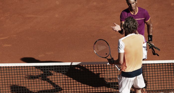 Nadal y Zverev se saludan tras el triunfo del primero en el Masters 1000 de Montecarlo 2017. Foto: zimbio.com