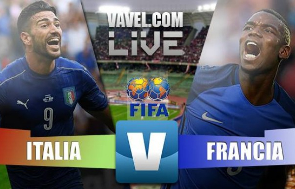 Partita Italia - Francia in amichevole internazionale 2016. Kurzawa mette dentro il 3-1