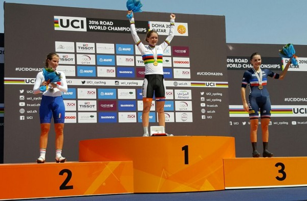 Ciclismo - Doha 2016: Italia d'argento nella cronometro juniores femminile, Lisa Morzenti è seconda