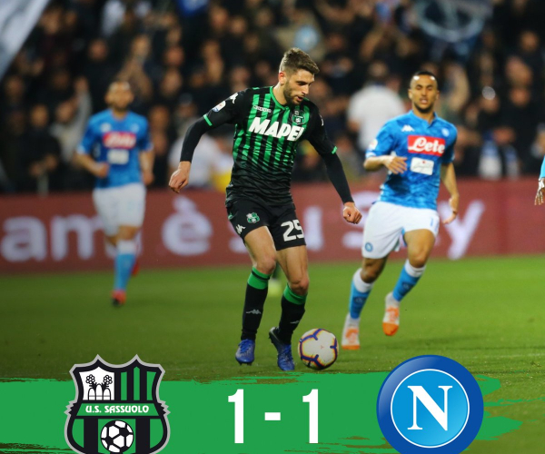 Serie A- Insigne nel finale risponde a Berardi. Il Sassuolo ferma il Napoli in casa (1-1)