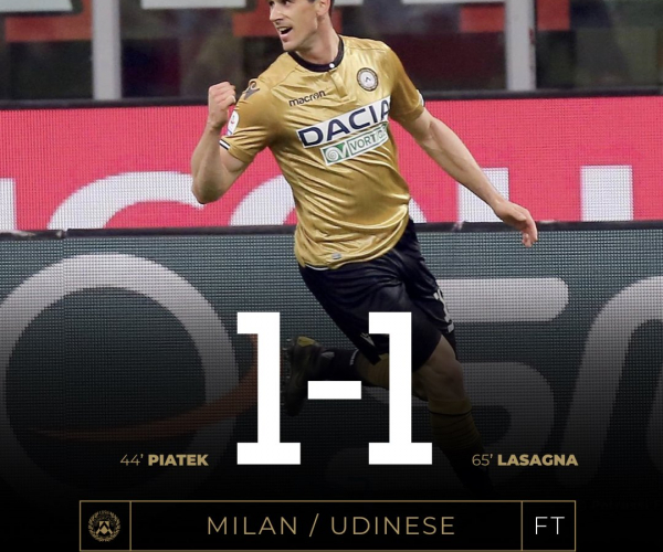 Serie A - Il Milan sbatte sull'Udinese, punto prezioso per i friulani (1-1)