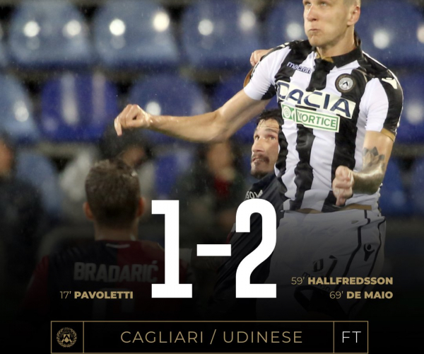 Serie A - Nell'intervallo Tudor ribalta i suoi e l'Udinese vince in Sardegna (1-2)