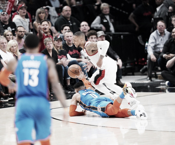 Westbrook anota triplo-duplo, mas Blazers vencem OKC e largam na frente nos playoffs da NBA