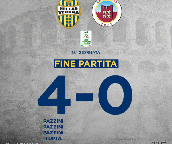 Serie B - Tris di Pazzini e gol di Tupta: l'Hellas batte 4-0 il Cittadella nel Derby