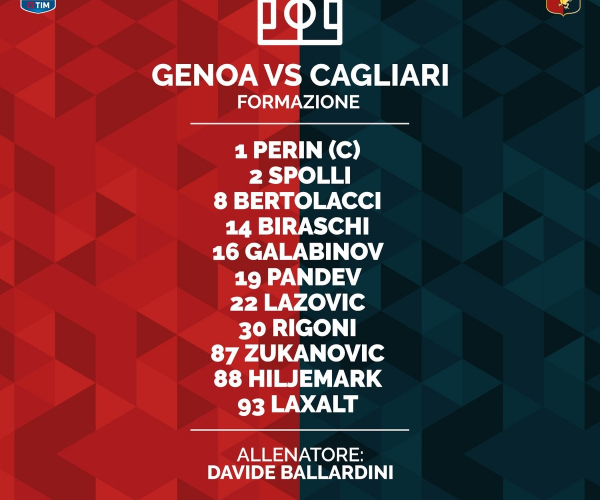 Serie A, le formazioni ufficiali di Genoa - Cagliari