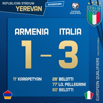 Euro 2020, qualificazioni: L'Italia soffre ma vince contro l' Armenia (1-3) 