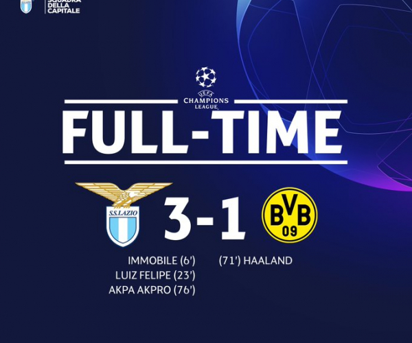 Champions League - La Lazio inizia con una vittoria: battuto il Borussia Dortmund per 3-1