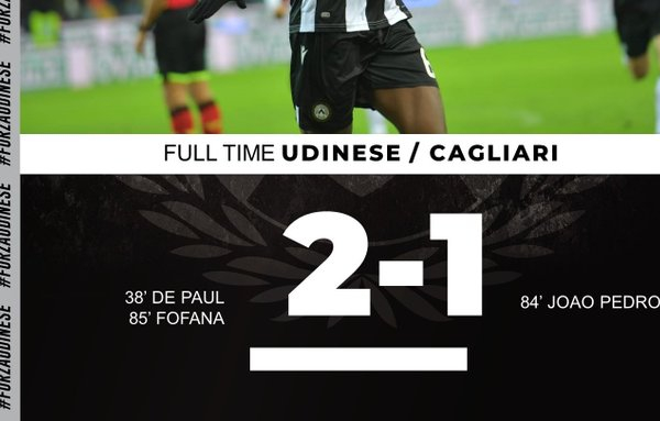 Serie A - L'Udinese batte il Cagliari per 2-1
